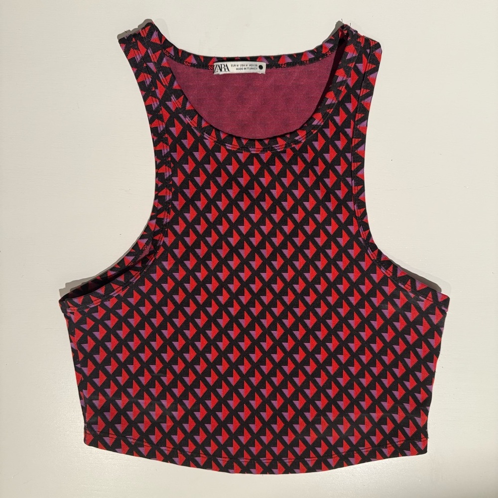 Red and Black Multi Colored Zara Cropped Tank Top size M